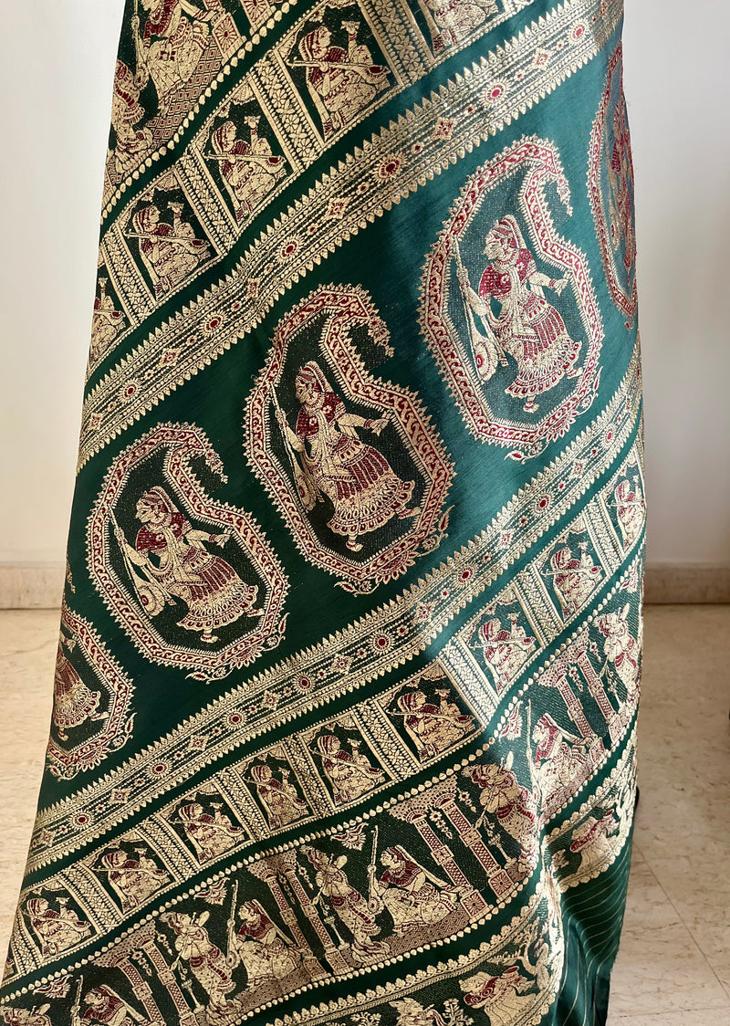 SHAONI — MEHENDI GREEN SWARNACHARI WOVEN WITH TALES OF DIVINITY