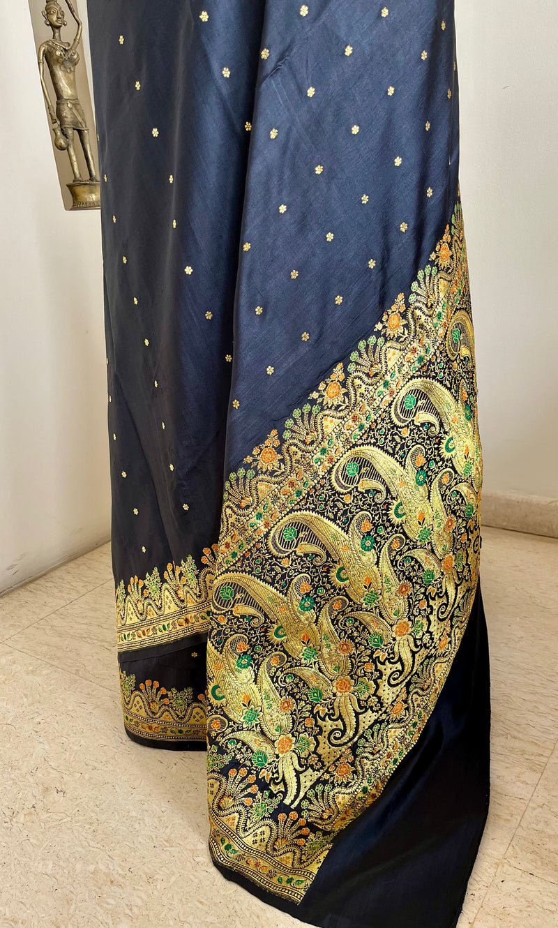TULSIKA – BLACK BANARASI SAREE WITH ZARI BOOTIS