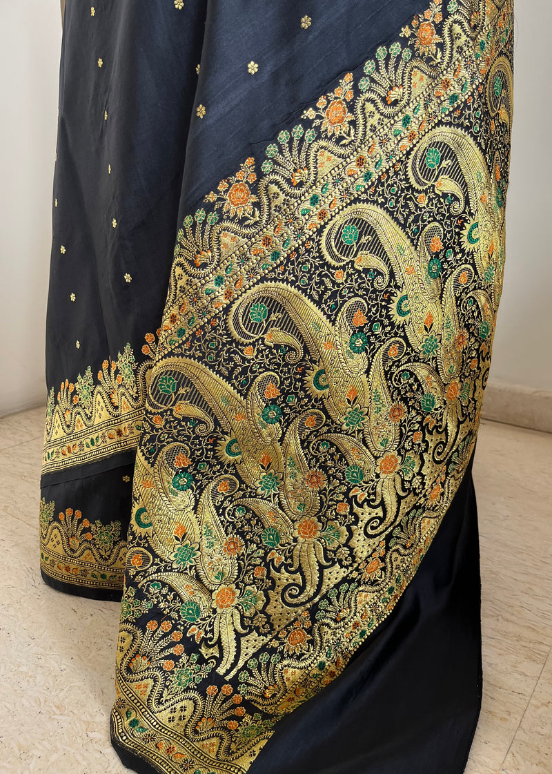 TULSIKA – BLACK BANARASI SAREE WITH ZARI BOOTIS