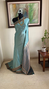 AARISHA – GREYISH BLUE KATAN BANARASI WITH ZARI BORDER