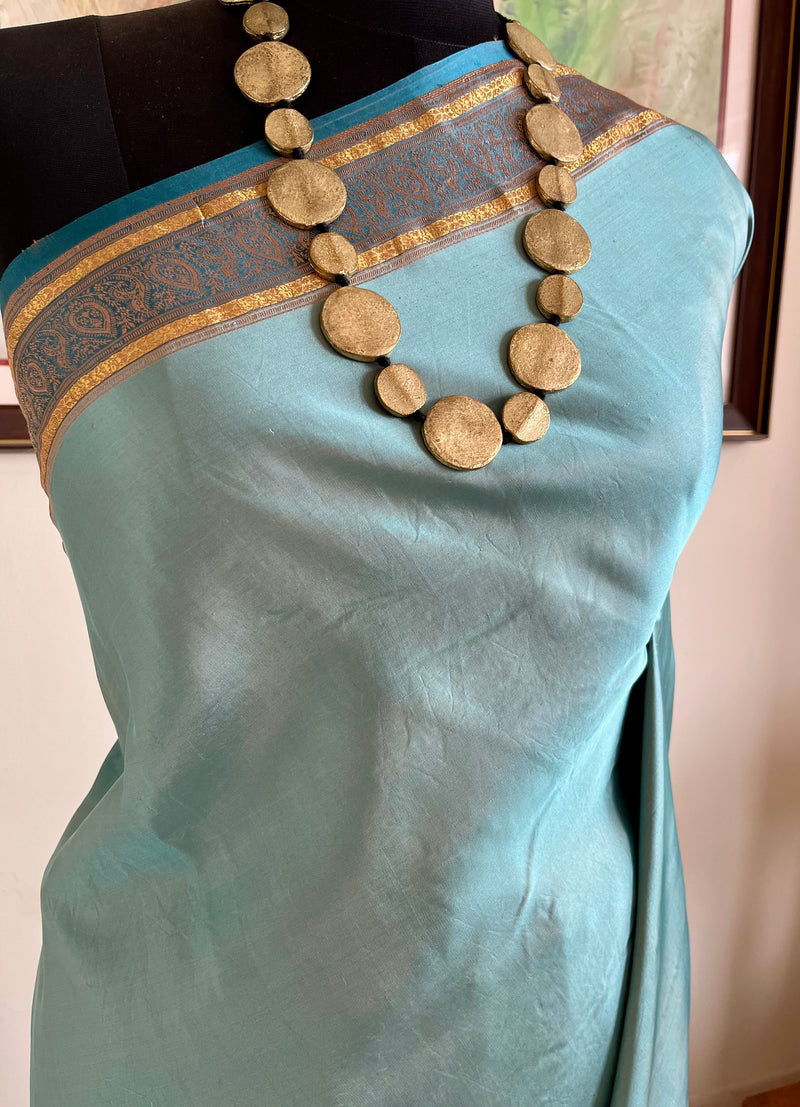 AARISHA – GREYISH BLUE KATAN BANARASI WITH ZARI BORDER