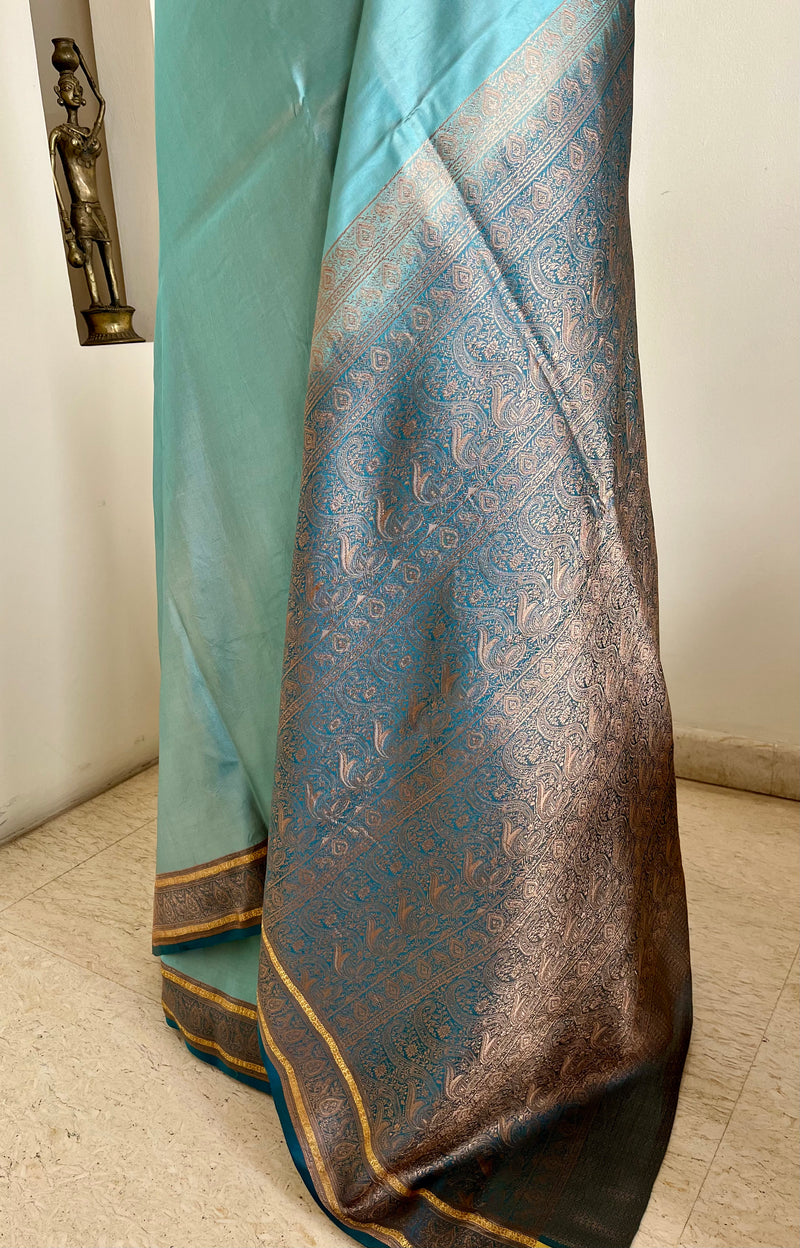 AARISHA – GREYISH BLUE KATAN BANARASI WITH ZARI BORDER