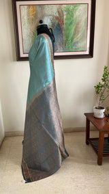 AARISHA – GREYISH BLUE KATAN BANARASI WITH ZARI BORDER