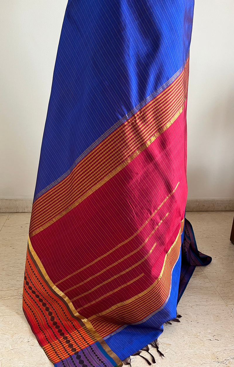 RISHITA – LIGHTWEIGHT NAVY KANJIVARAM WITH RUDRAKSHA BORDER AND GOLD ACCENT