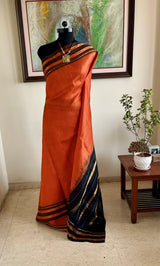 ISHWARYA- RUST BLACK CHECKED NARAYANPET WITH ZARI DETAILS