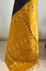 PRADIPTAA – PURPLISH BLUE POCHAMPALLY SILK WITH MUSTARD AANCHAL