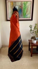 ISHWARYA- RUST BLACK CHECKED NARAYANPET WITH ZARI DETAILS