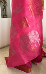 SRISHA- PINK UPPADA WITH ELABORATE WOVEN HERITAGE AANCHAL