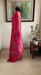 SRISHA- PINK UPPADA WITH ELABORATE WOVEN HERITAGE AANCHAL