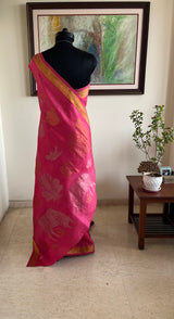 SRISHA- PINK UPPADA WITH ELABORATE WOVEN HERITAGE AANCHAL