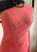 IRAIA- SOFT PEACH PURE GEORGETTE WITH ZARI FLORALS