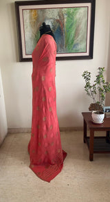 IRAIA- SOFT PEACH PURE GEORGETTE WITH ZARI FLORALS