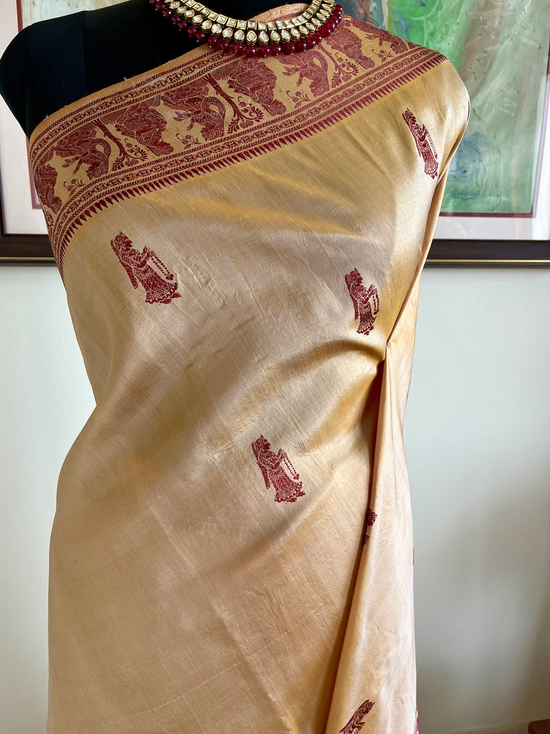 USHRI – LIGHT BEIGE AND BROWN BALUCHARI WITH MYTHOLOGICAL MOTIFS