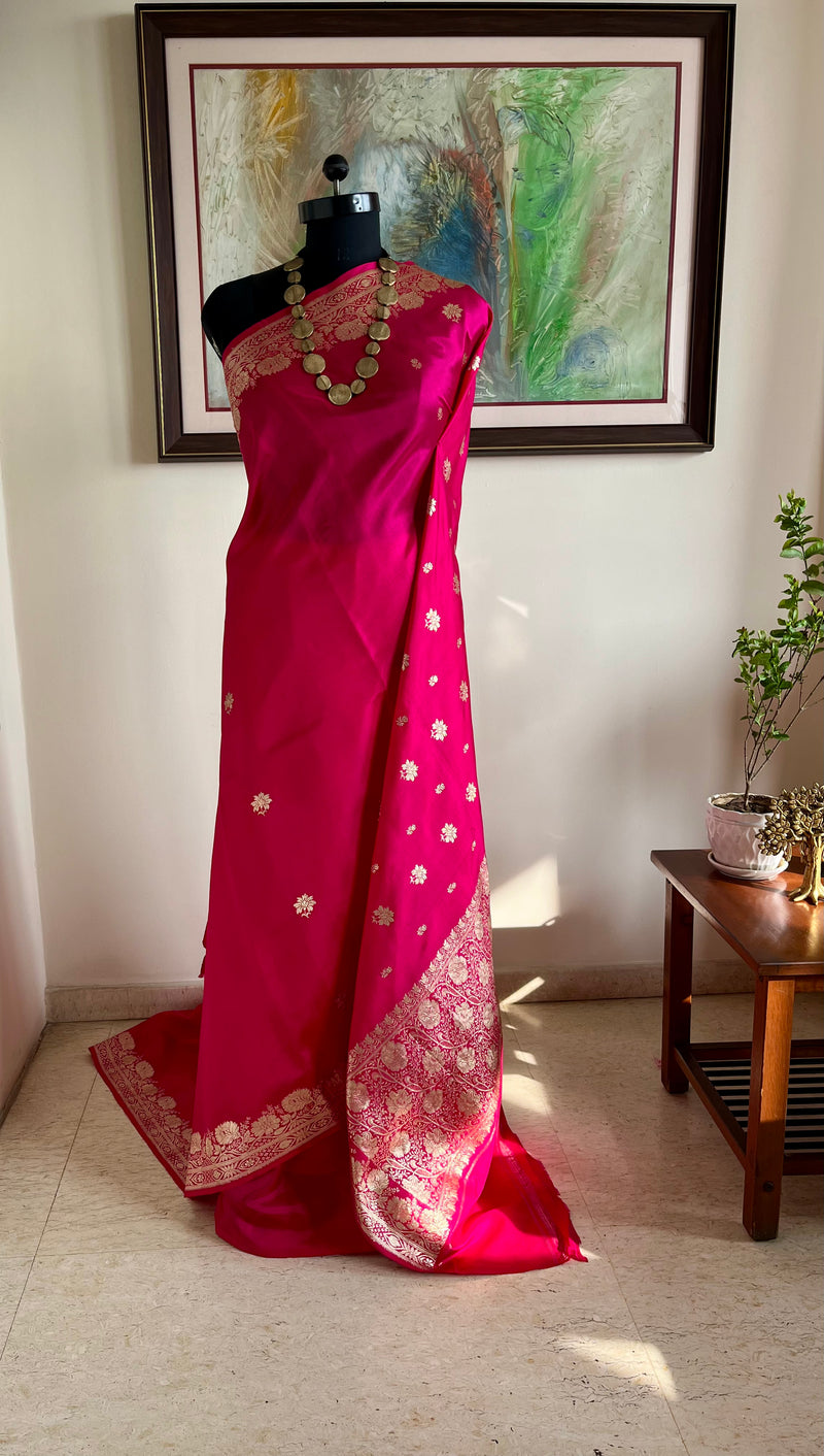 TVARITA- MAGENTA BANARASI SAREE WITH GOLD ZARI FLORALS