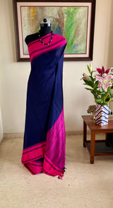 OVIKA - NAVY BLUE KANJIVARAM SILK  IN CLASSIC CONTRASTS