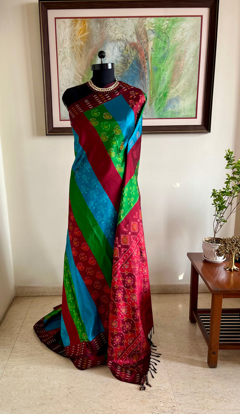 VARSHAIKA- POCHAMPALLY SILK SAREE WITH VERTICAL BANDED MOTIFS