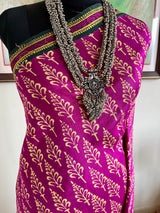 PARIMALAM - MAGENTA BLOCK PRINT KORVAI KANJIVARAM WITH PEACOCK MOTIF BORDER