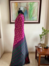 PARIMALAM - MAGENTA BLOCK PRINT KORVAI KANJIVARAM WITH PEACOCK MOTIF BORDER