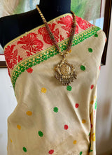 REENU – CREAM ASSAM TUSSAR SILK SAREE WITH MULTICOLOR MOTIFS