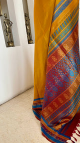 MEYYOLI - OCHRE KANJIVARAM IN RUST AND TEAL CONTRASTS