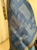 SAROJBALA – STEEL GREY BOMKAI WITH MOTIF-RICH DRAMATIC AANCHAL