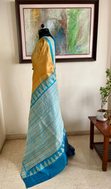 AVNIYA – BEIGE CREAM TUSSAR WITH BLUE TEMPLE BORDER AANCHAL