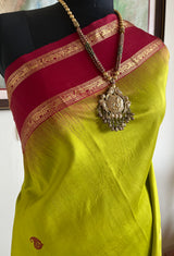 RISHAA – LIGHTWEIGHT GREEN KANJIVARAM WITH RED MAROON ZARI AANCHAL