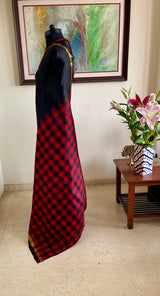 AVRISHA — CONTEMPORARY BLACK KANJIVARAM WITH CHECKED CONTRASTS