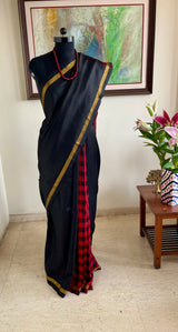 AVRISHA — CONTEMPORARY BLACK KANJIVARAM WITH CHECKED CONTRASTS