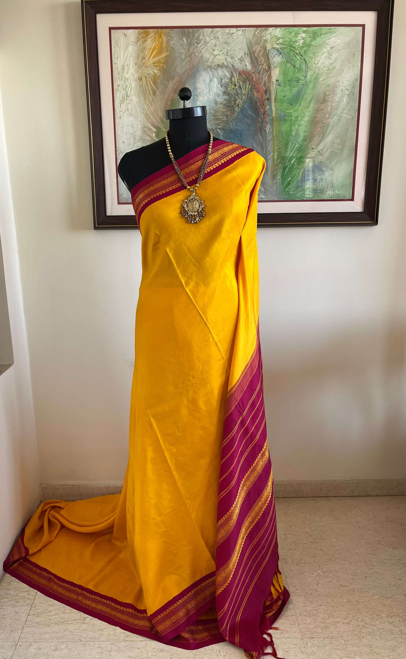 VITHIYA – YELLOW AND MAGENTA KORVAI WITH BHENDU AANCHAL
