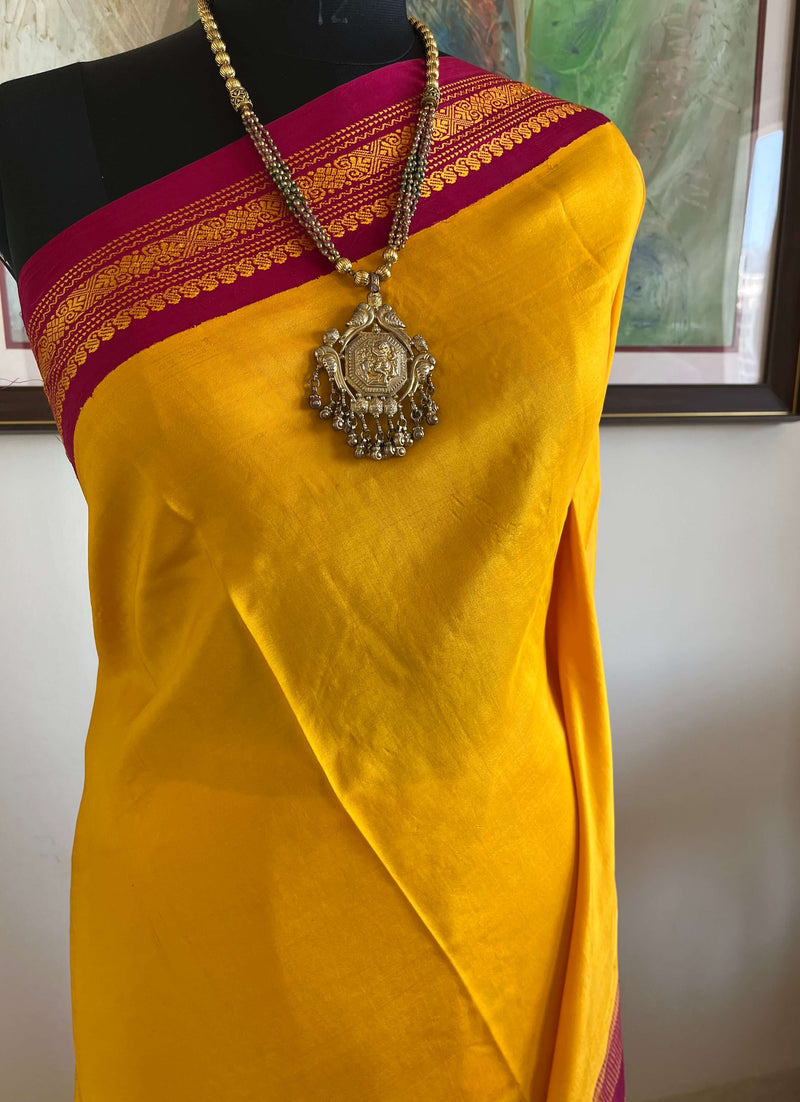 VITHIYA – YELLOW AND MAGENTA KORVAI WITH BHENDU AANCHAL