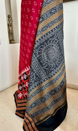 ASHITA- RED HANDLOOM COTTON SAREE WITH BANDHA ANCHAL