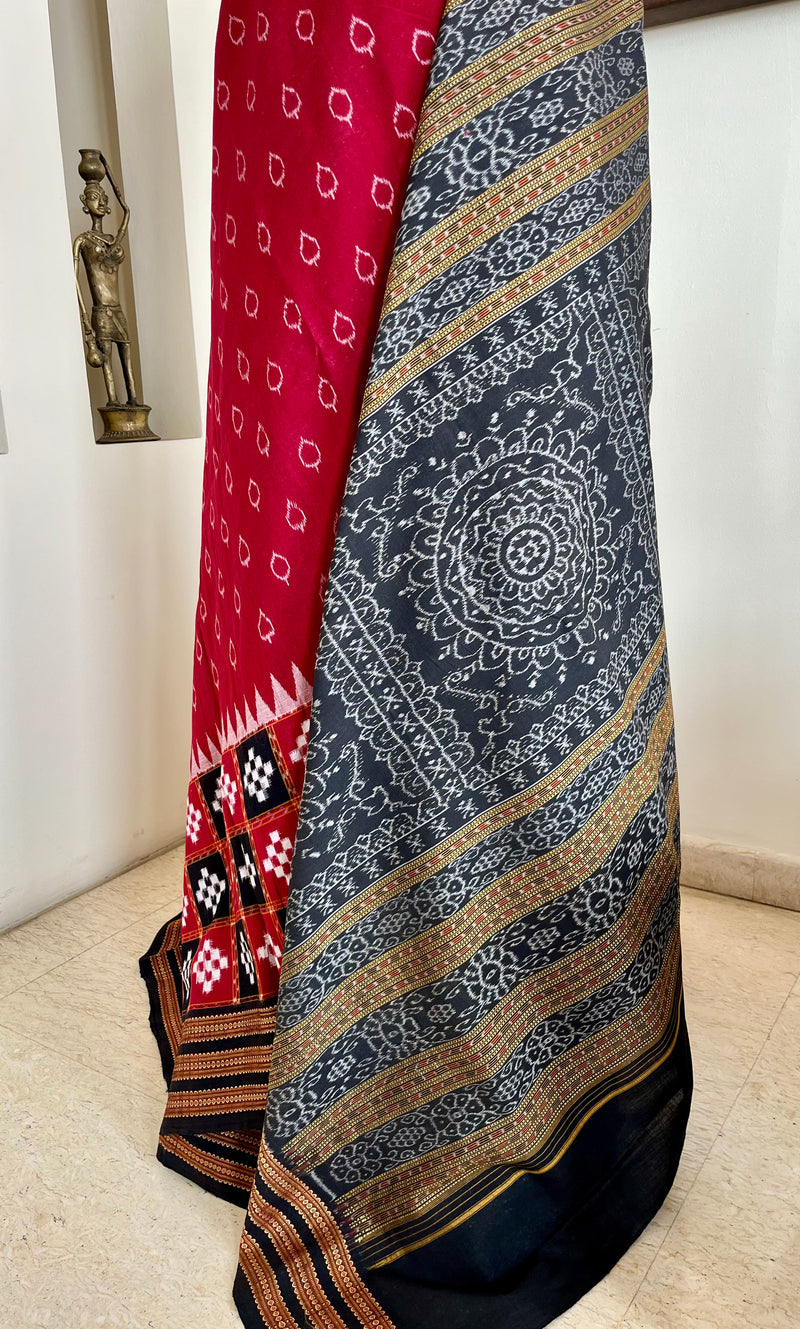 ASHITA- RED HANDLOOM COTTON SAREE WITH BANDHA ANCHAL