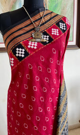 ASHITA- RED HANDLOOM COTTON SAREE WITH BANDHA ANCHAL