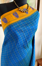 PRIYASHRI — BLUE KANJIVARAM WITH MUSTARD PEACOCK BORDERS