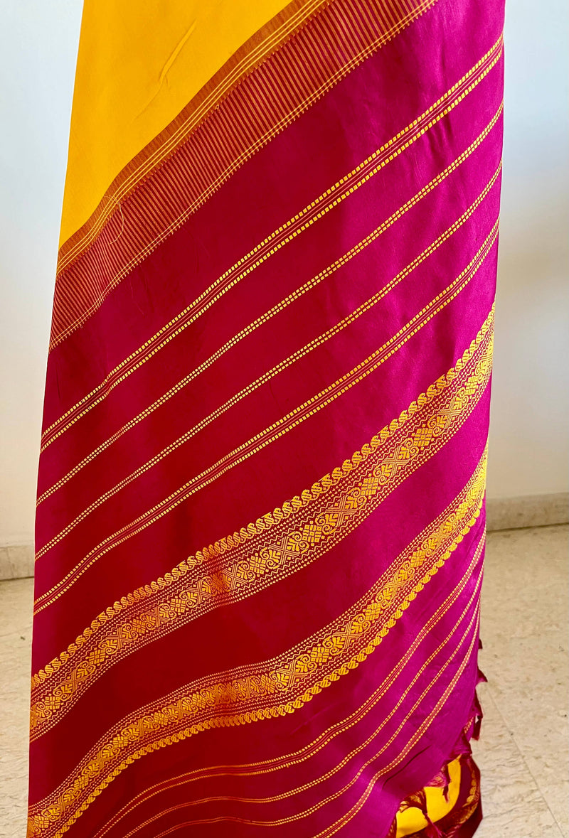 VITHIYA – YELLOW AND MAGENTA KORVAI WITH BHENDU AANCHAL