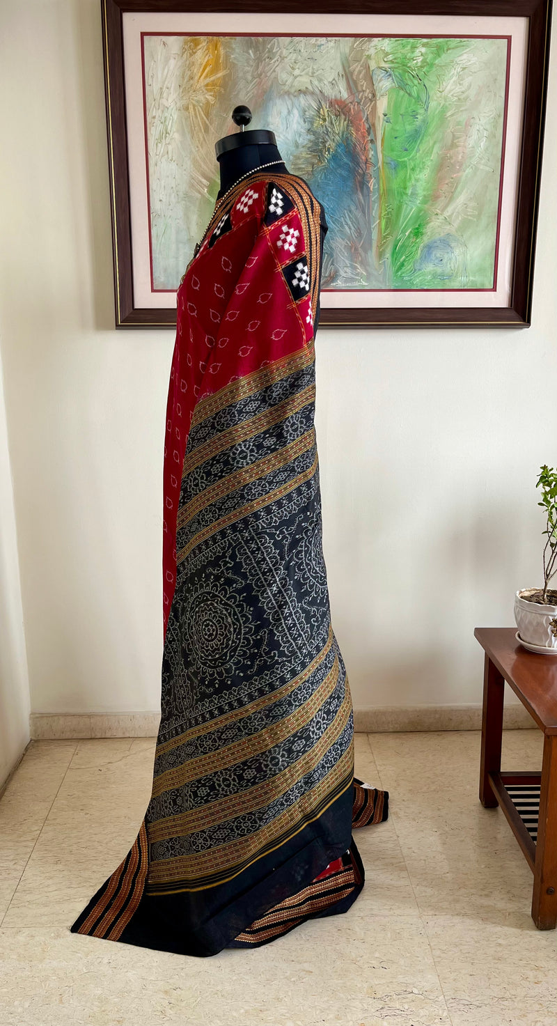 ASHITA- RED HANDLOOM COTTON SAREE WITH BANDHA ANCHAL