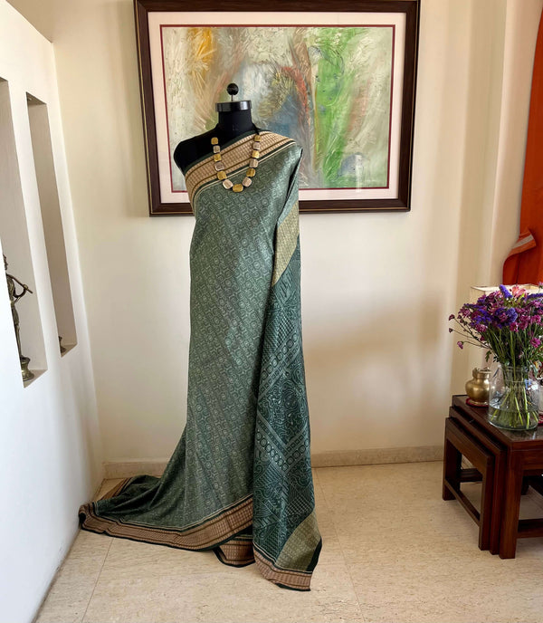SUBASINI – DARK SEA GREEN SAMBALPURI BOMKAI SILK BEAUTY