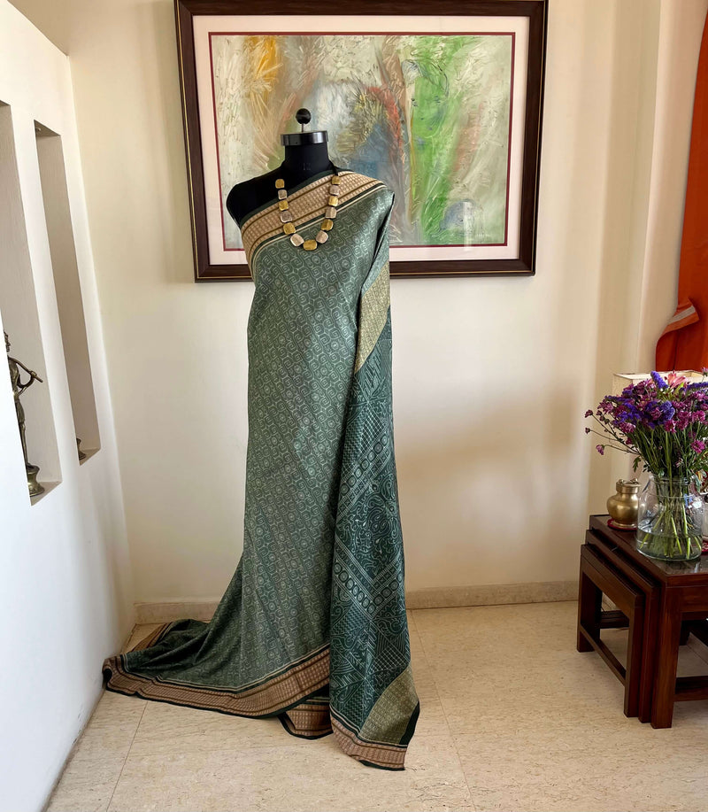 SUBASINI – DARK SEA GREEN SAMBALPURI BOMKAI SILK BEAUTY