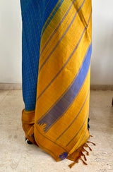 PRIYASHRI — BLUE KANJIVARAM WITH MUSTARD PEACOCK BORDERS