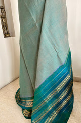 AADANYA- TEAL GADWAL COTTON SAREE WITH PEACOCK ZARI