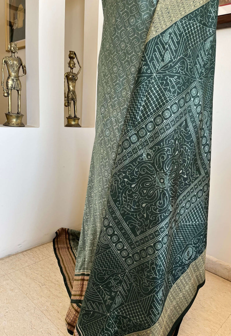 SUBASINI – DARK SEA GREEN SAMBALPURI BOMKAI SILK BEAUTY