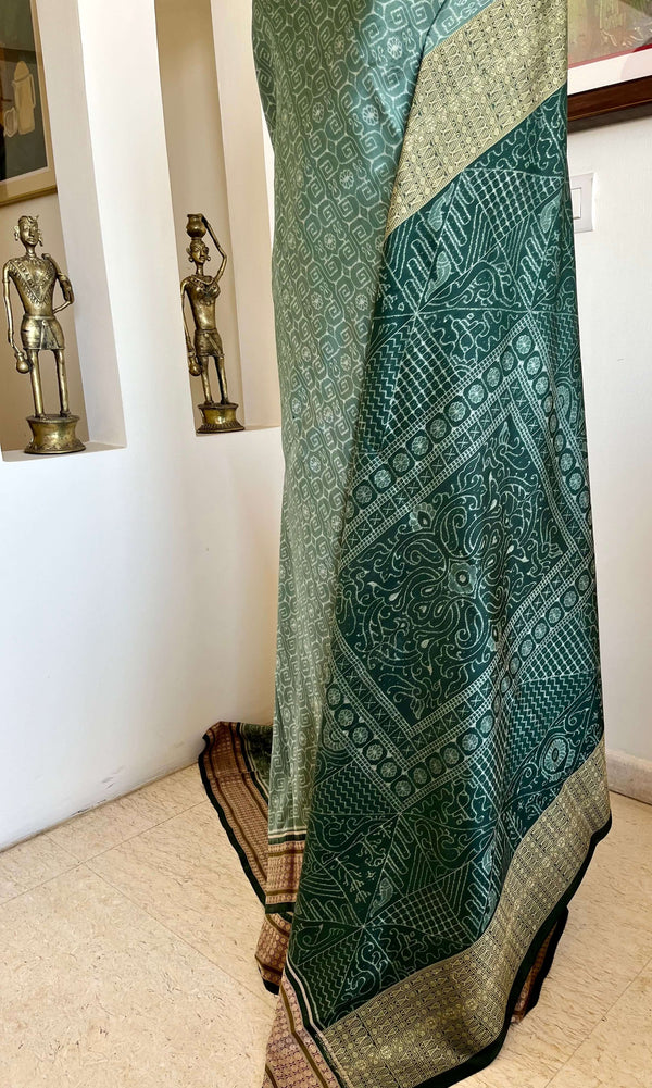 SUBASINI – DARK SEA GREEN SAMBALPURI BOMKAI SILK BEAUTY