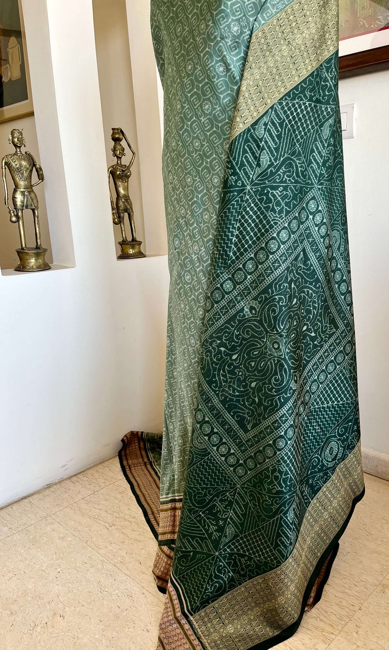 SUBASINI – DARK SEA GREEN SAMBALPURI BOMKAI SILK BEAUTY