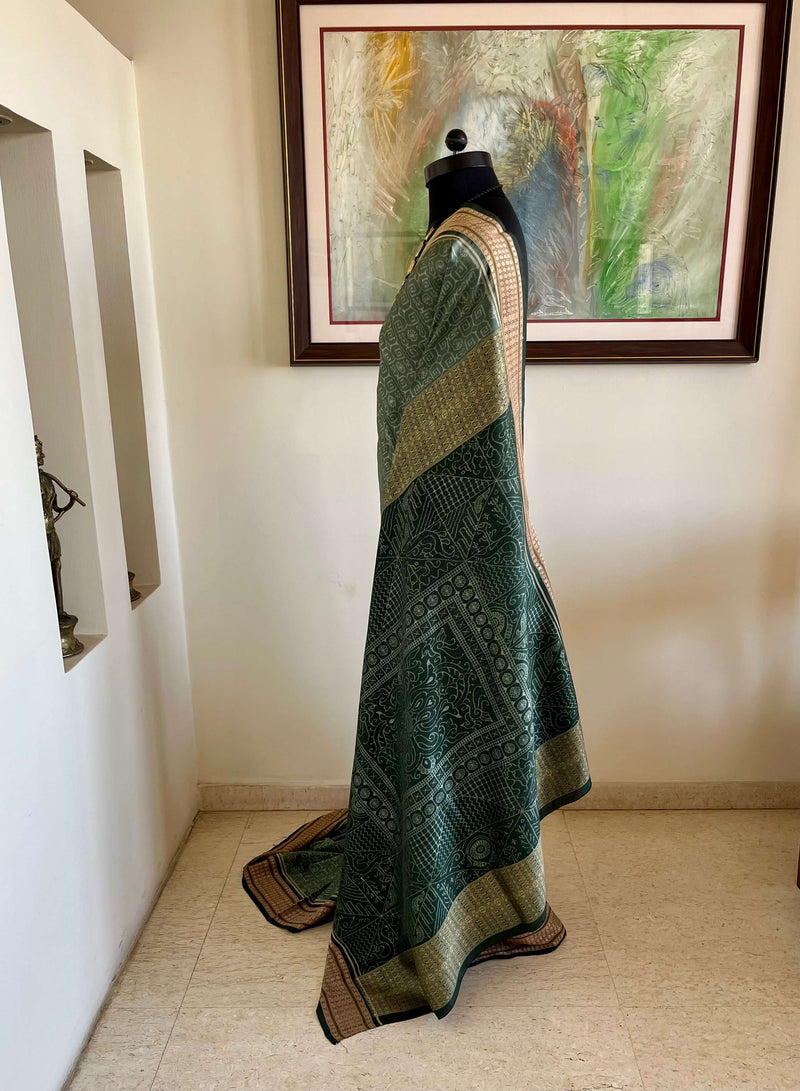 SUBASINI – DARK SEA GREEN SAMBALPURI BOMKAI SILK BEAUTY