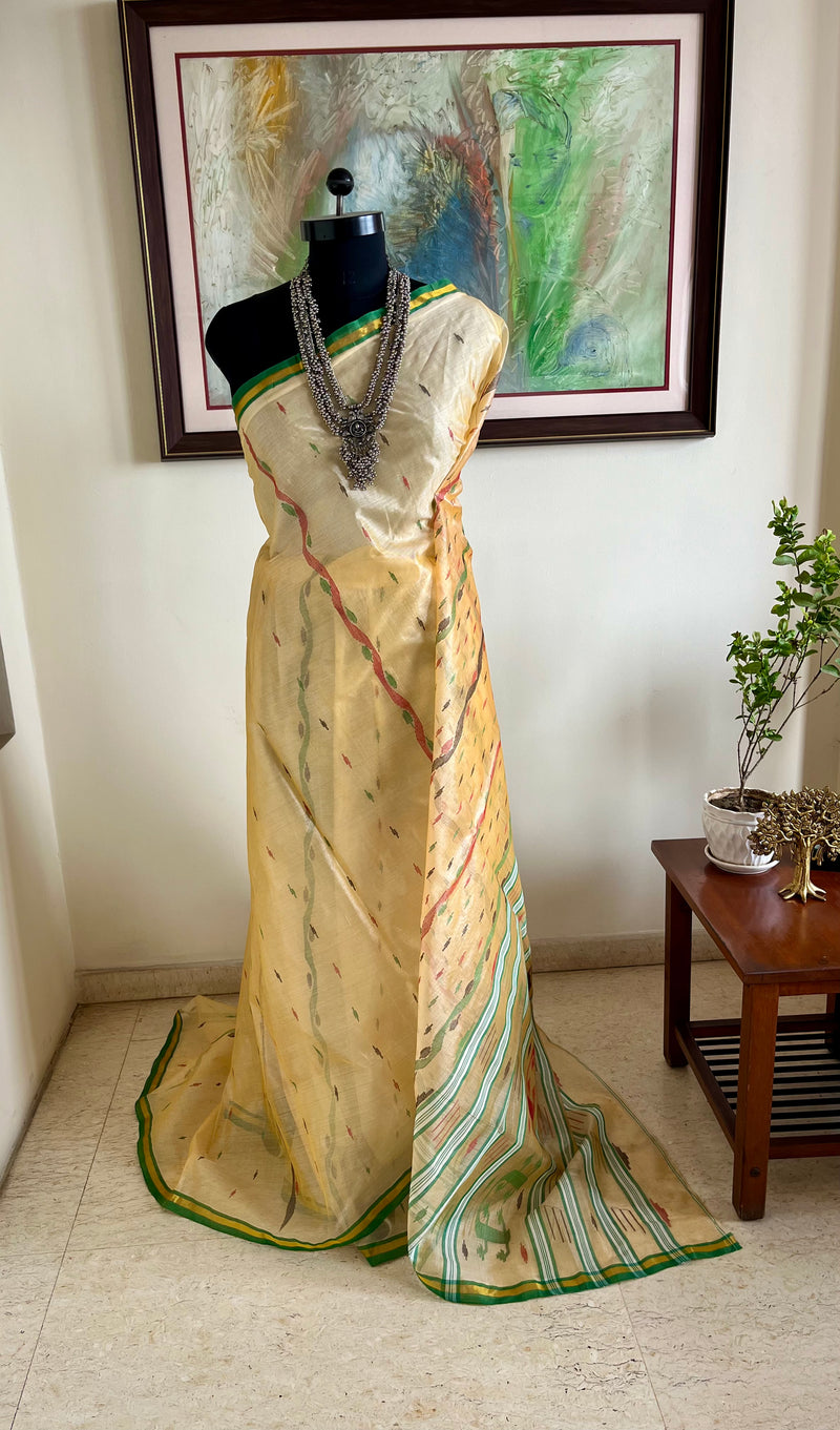 NIRMAYI- LIGHT TUSSAR JAMDANI SAREE WITH ZARI BORDER