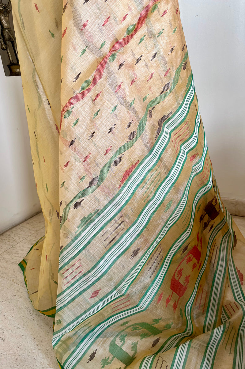 NIRMAYI- LIGHT TUSSAR JAMDANI SAREE WITH ZARI BORDER
