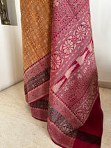 INIYA- MUSTARD MAROON KANJIVARAM WITH JACQUARD WOVEN MOTIFS