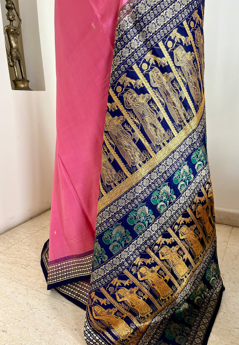 SHUBHA- PINK BOMKAI SILK WITH WOMEN CARRYING POT MOTIFS
