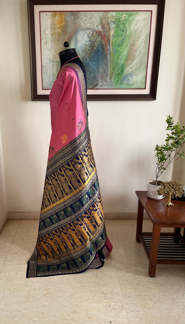 SHUBHA- PINK BOMKAI SILK WITH WOMEN CARRYING POT MOTIFS
